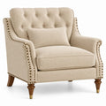 Sillón tapizado con botones decorativos, beige y marrón