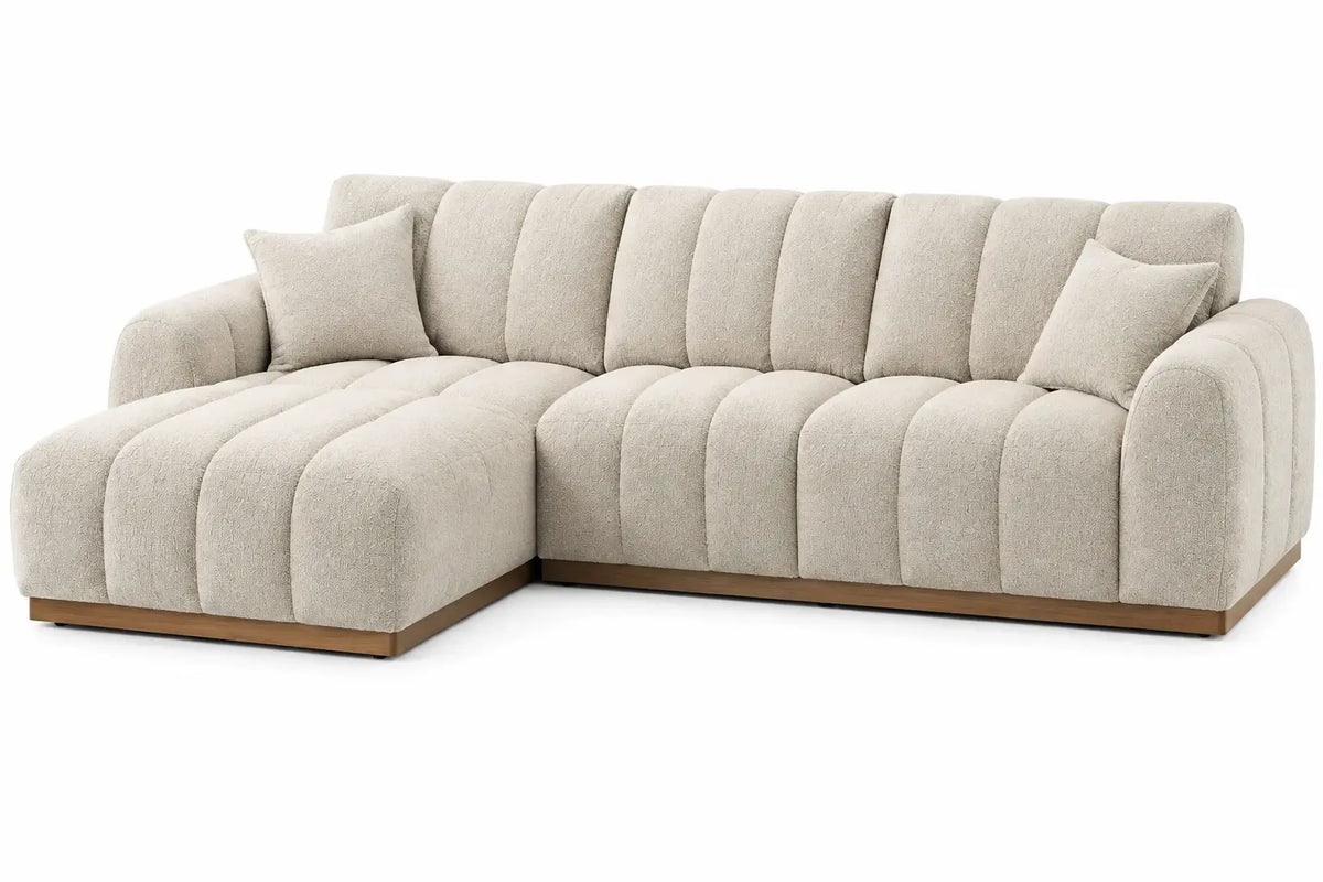 Sofá esquinero tapizado con acolchado acanalado, beige