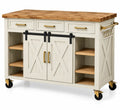 Mueble auxiliar de cocina con ruedas con detalles cruzados, blanco y marrón