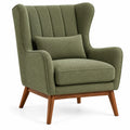 Sillón tapizado con acolchado acanalado y respaldo alto, verde y marrón